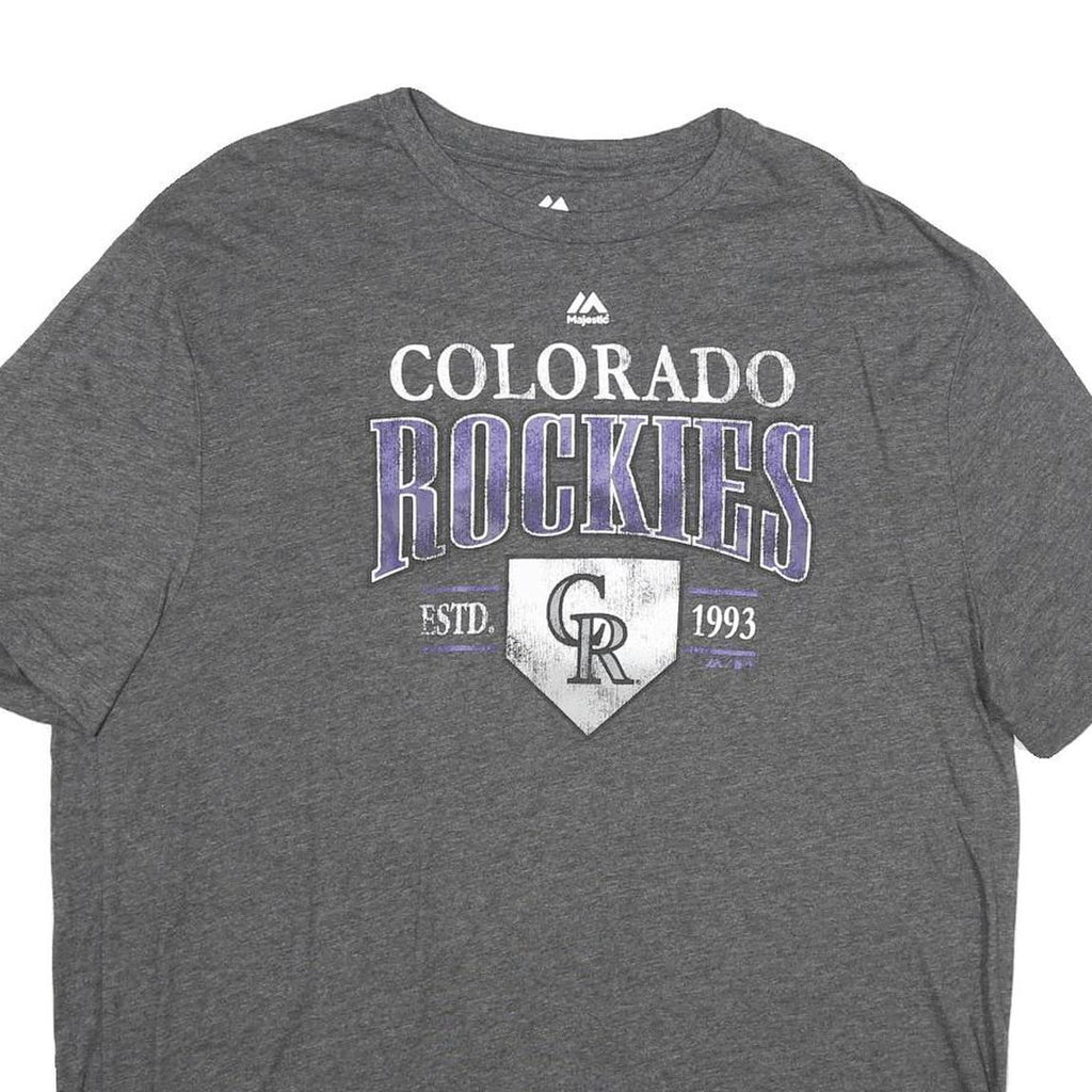 MAJESTIC Mens Grey Colorado Rockies Graphic T-Shirt XL Short Sleeve Crew Neck