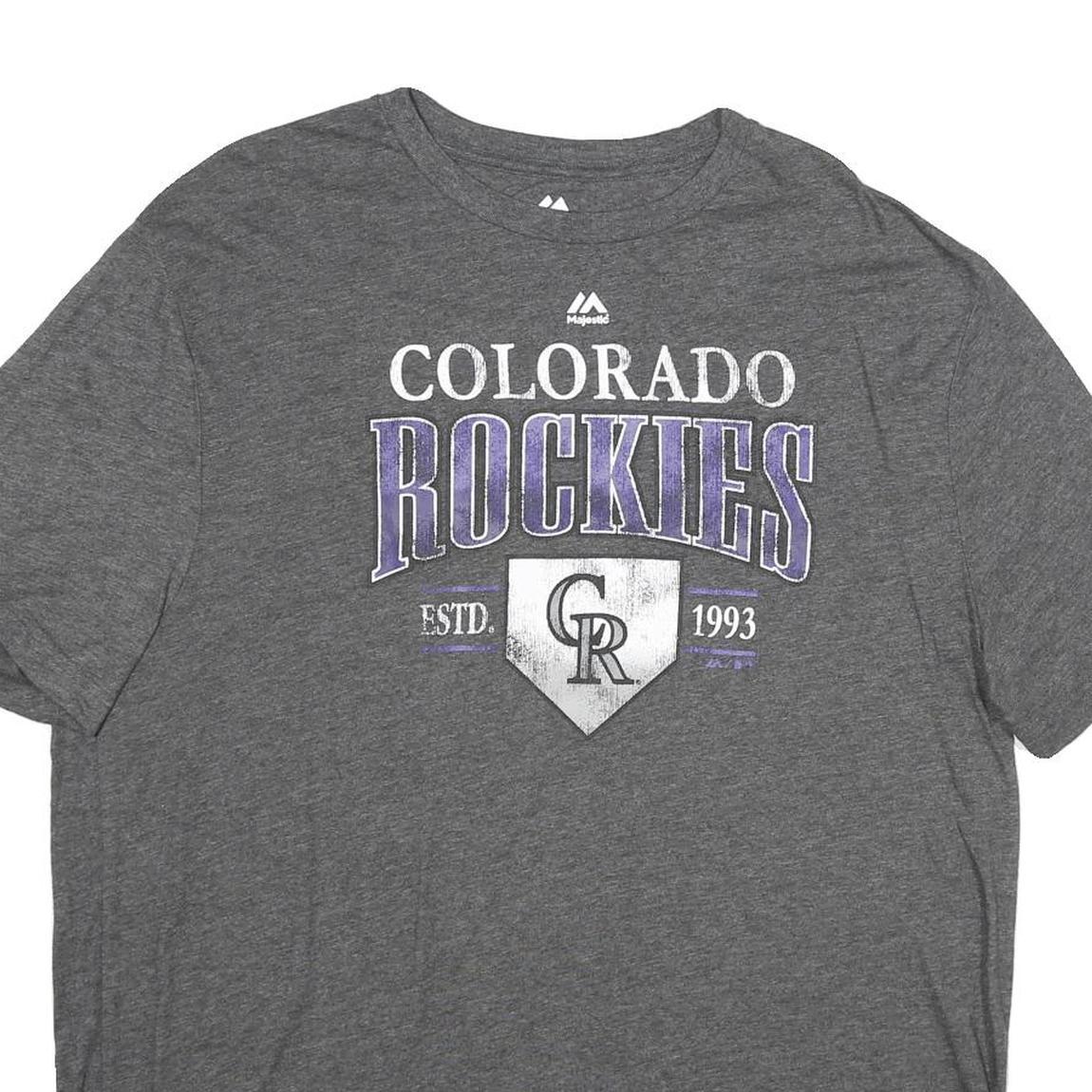 MAJESTIC Mens Grey Colorado Rockies Graphic T-Shirt XL Short Sleeve Crew Neck