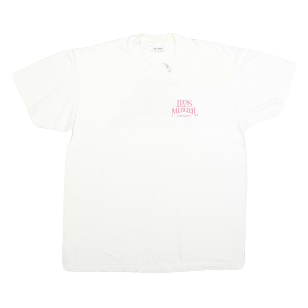 STEDMAN Mens White Lucas & Mercier Graphic T-Shirt L Short Sleeve Crew Neck