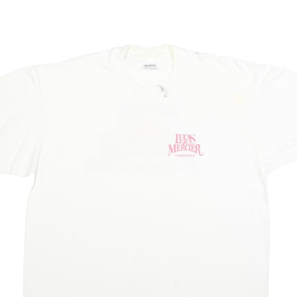 STEDMAN Mens White Lucas & Mercier Graphic T-Shirt L Short Sleeve Crew Neck