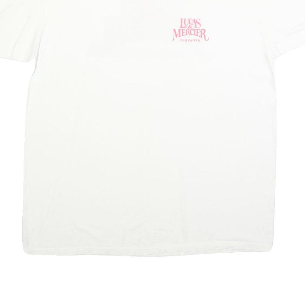 STEDMAN Mens White Lucas & Mercier Graphic T-Shirt L Short Sleeve Crew Neck