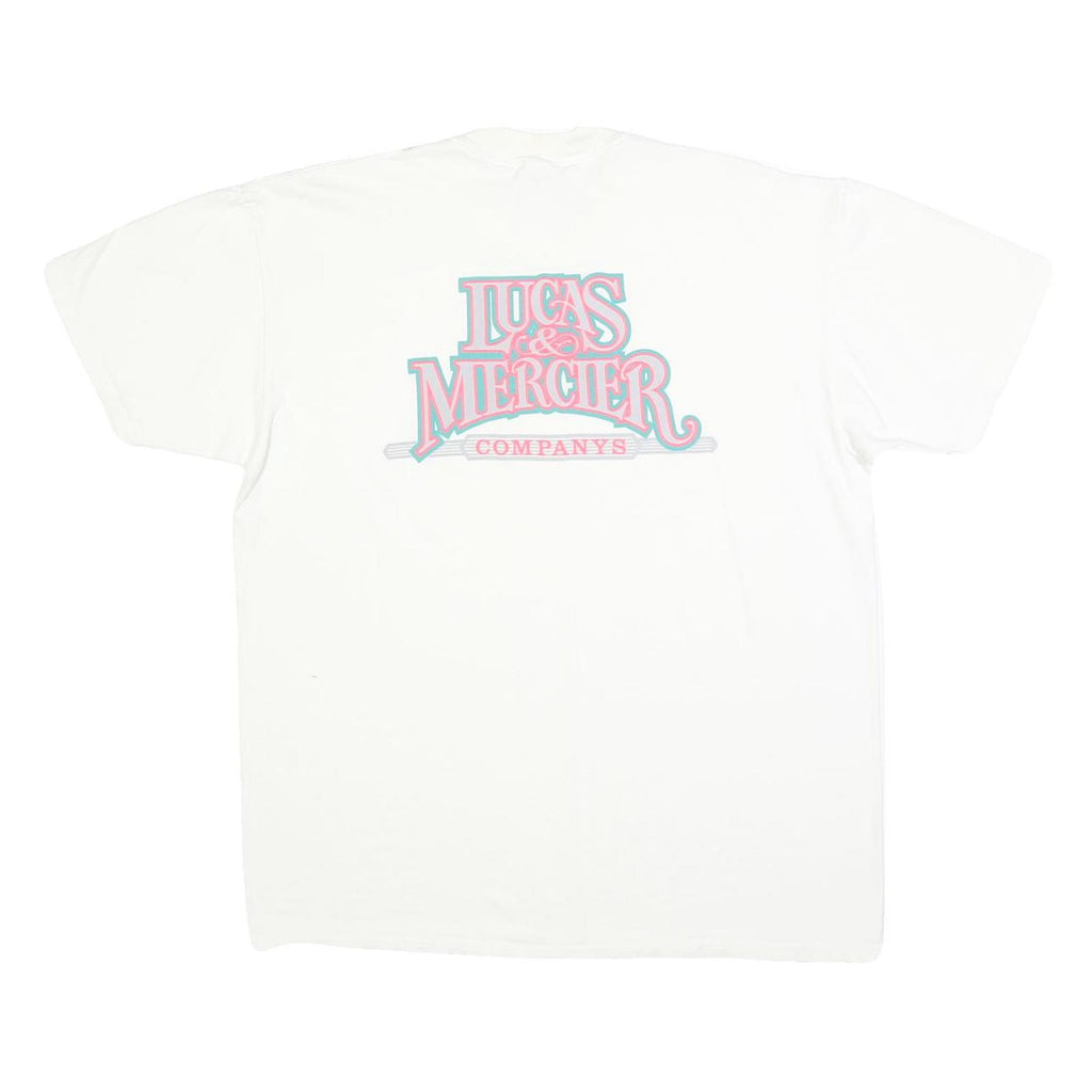 STEDMAN Mens White Lucas & Mercier Graphic T-Shirt L Short Sleeve Crew Neck