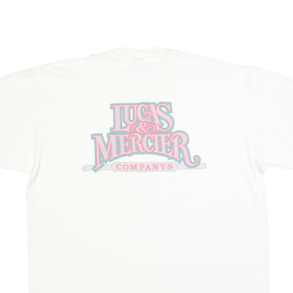 STEDMAN Mens White Lucas & Mercier Graphic T-Shirt L Short Sleeve Crew Neck