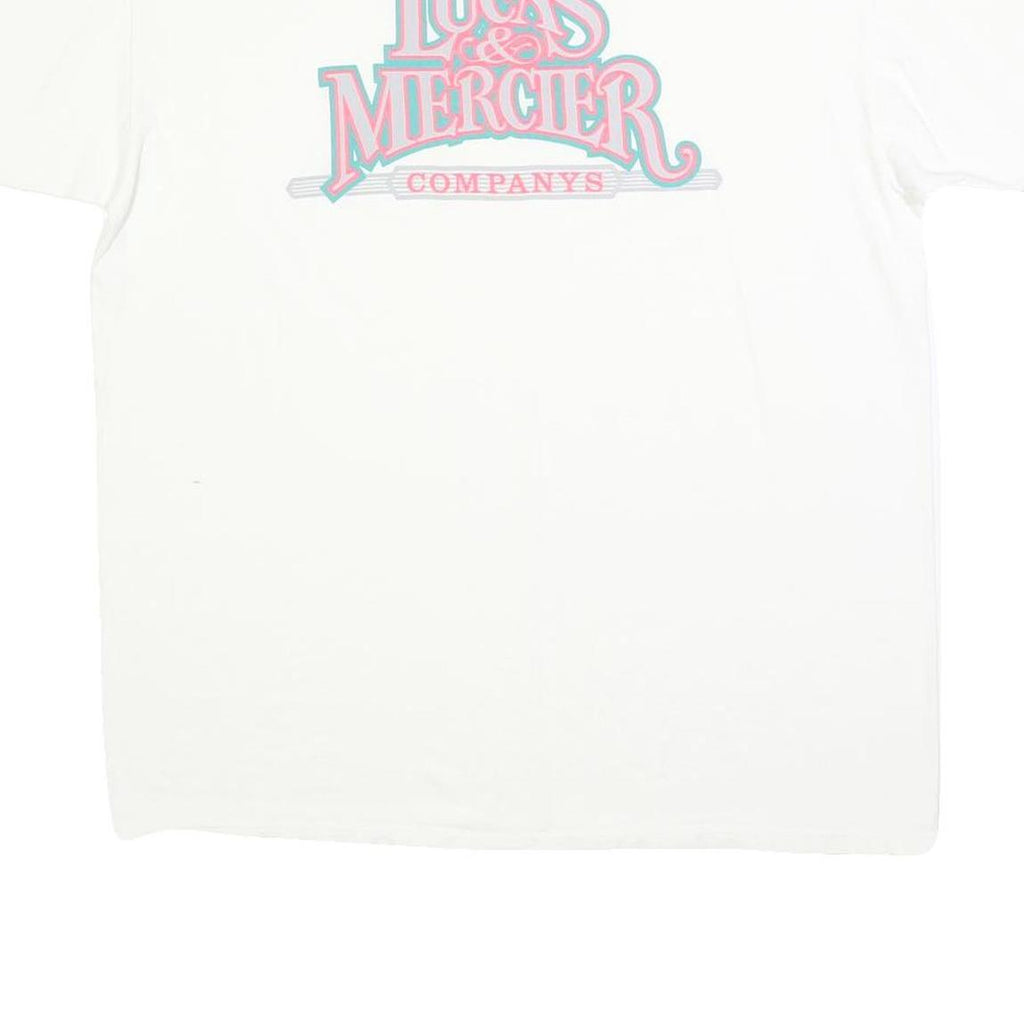 STEDMAN Mens White Lucas & Mercier Graphic T-Shirt L Short Sleeve Crew Neck