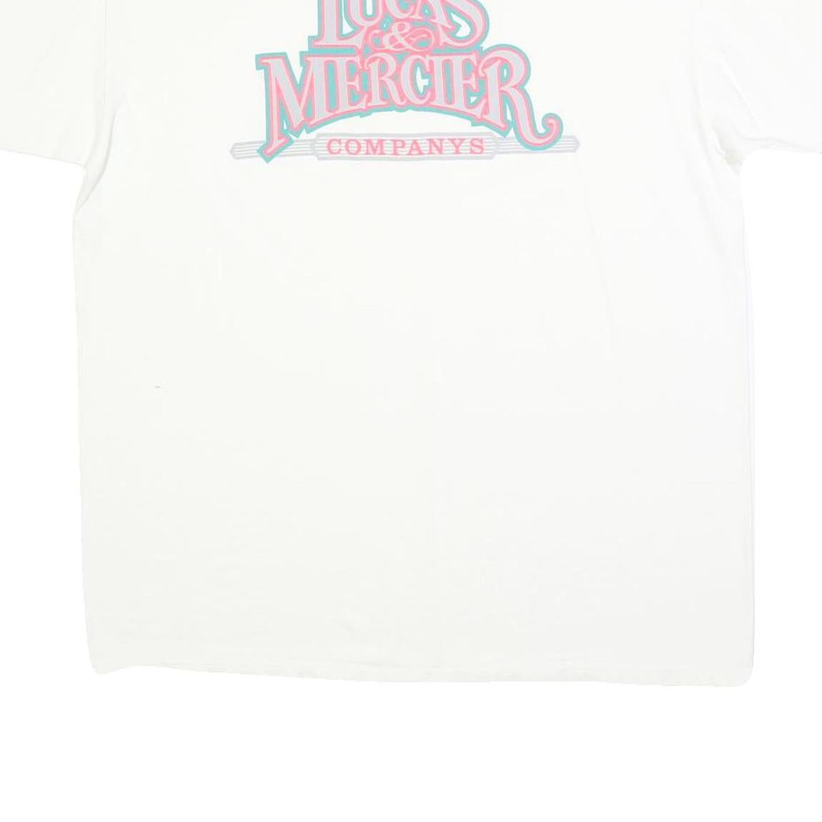 STEDMAN Mens White Lucas & Mercier Graphic T-Shirt L Short Sleeve Crew Neck