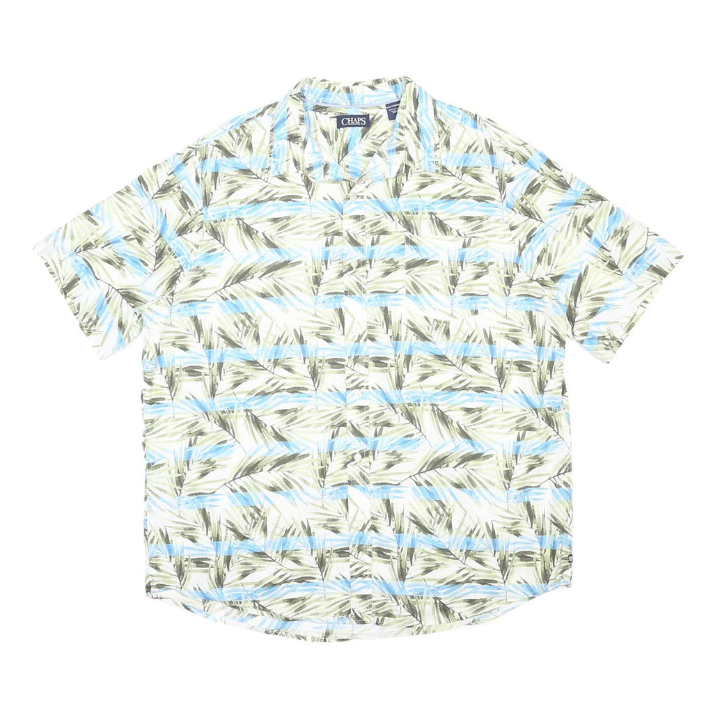 CHAPS Mens Blue & Green Cotton Short Sleeve Shirt 2XL Printed Casual Summer