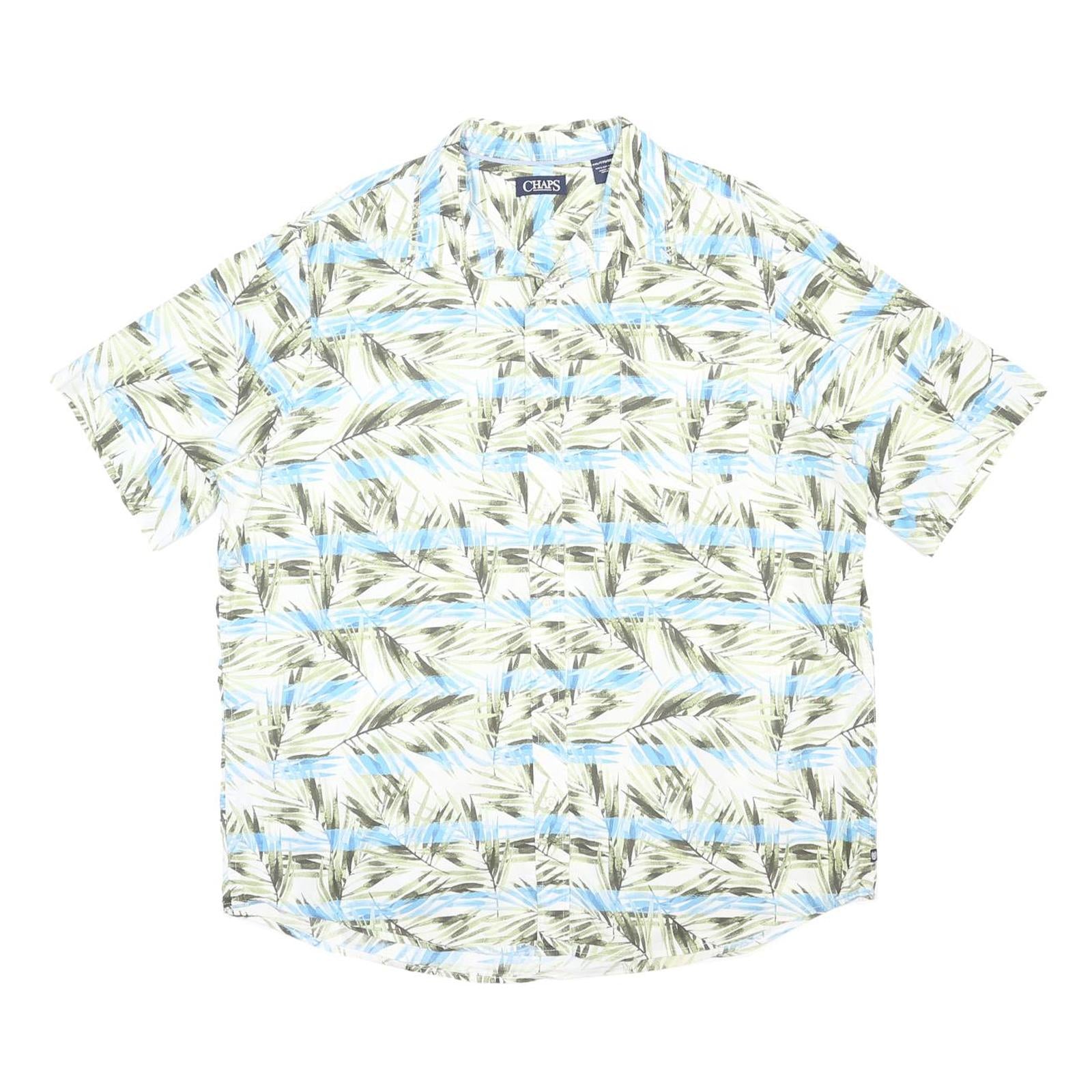 CHAPS Mens Blue & Green Cotton Short Sleeve Shirt 2XL Printed Casual Summer