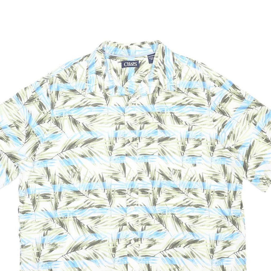 CHAPS Mens Blue & Green Cotton Short Sleeve Shirt 2XL Printed Casual Summer
