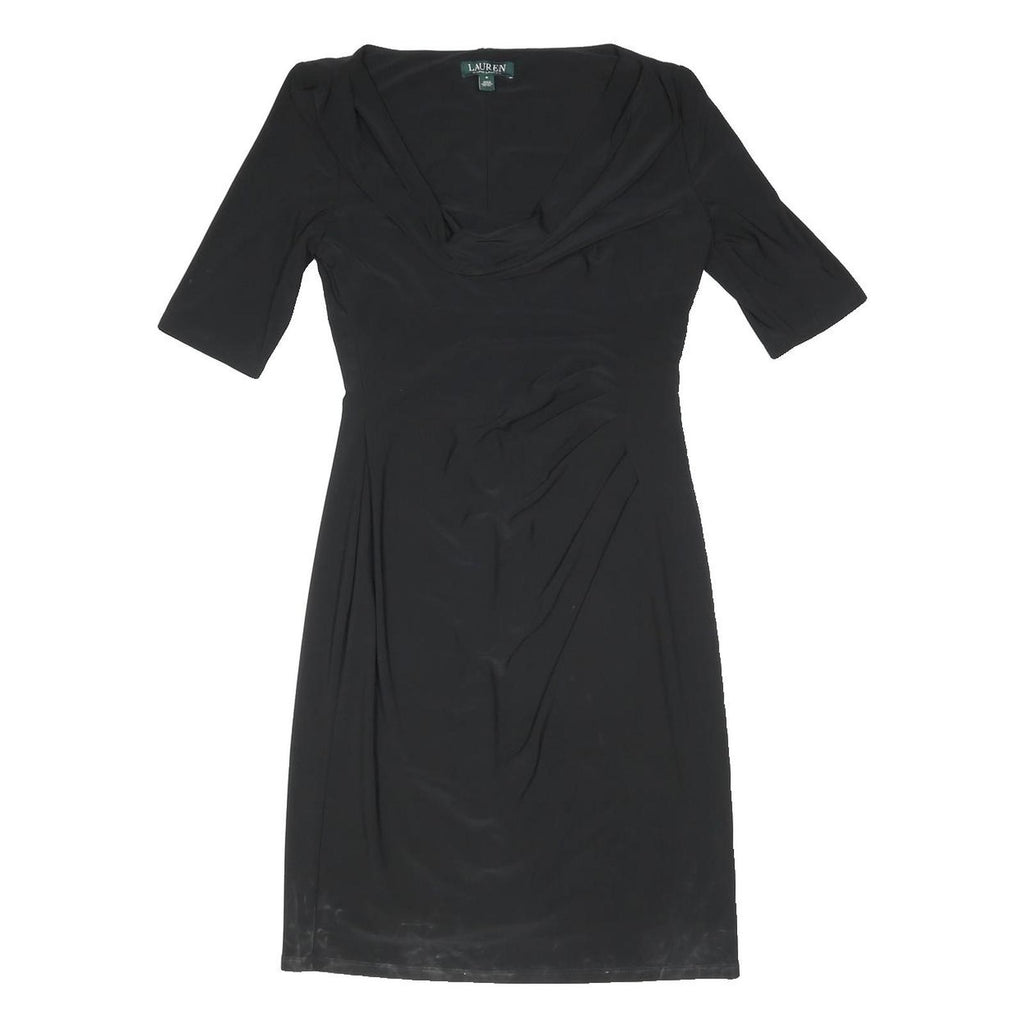 LAUREN RALPH LAUREN Womens Black Day Polyester Blend Plain Short Sleeve Knee