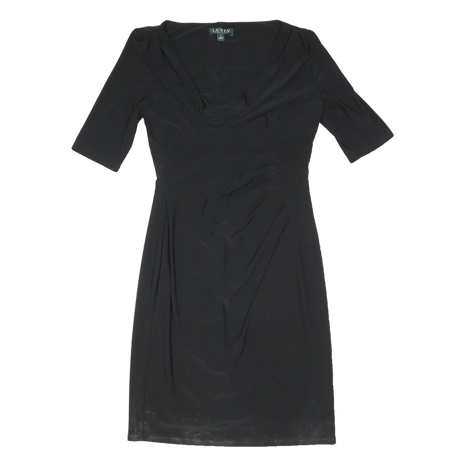 LAUREN RALPH LAUREN Womens Black Day Polyester Blend Plain Short Sleeve Knee
