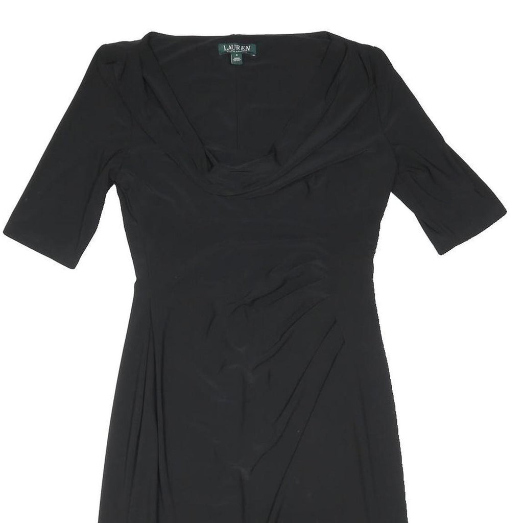 LAUREN RALPH LAUREN Womens Black Day Polyester Blend Plain Short Sleeve Knee