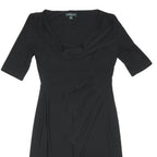 LAUREN RALPH LAUREN Womens Black Day Polyester Blend Plain Short Sleeve Knee