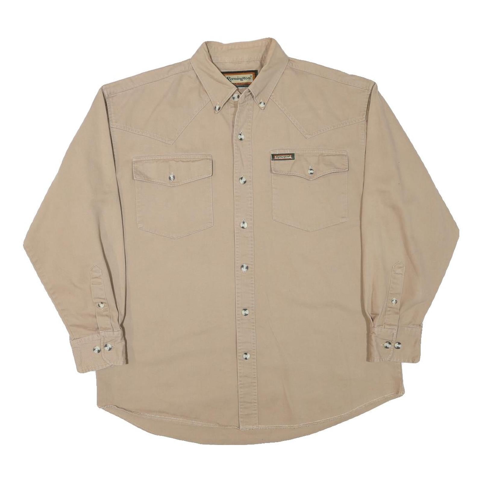 REMINGTON Mens Beige Cotton Blend Casual Shirt M Classic Button-Down Pockets