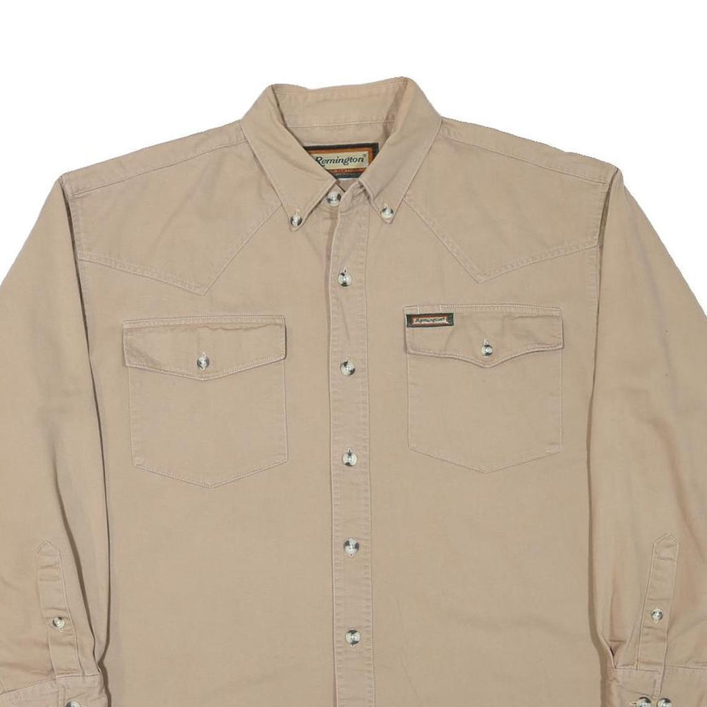 REMINGTON Mens Beige Cotton Blend Casual Shirt M Classic Button-Down Pockets