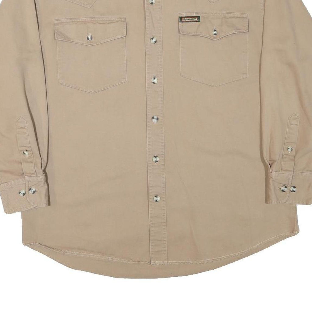 REMINGTON Mens Beige Cotton Blend Casual Shirt M Classic Button-Down Pockets