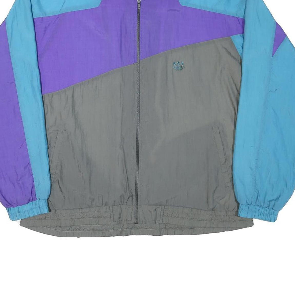 USA Mens Blue & Purple & Grey Colourblock Zip Jacket L Polyester Blend