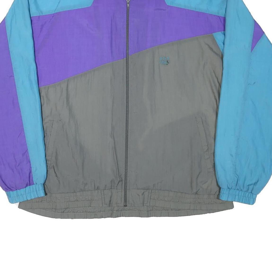 USA Mens Blue & Purple & Grey Colourblock Zip Jacket L Polyester Blend