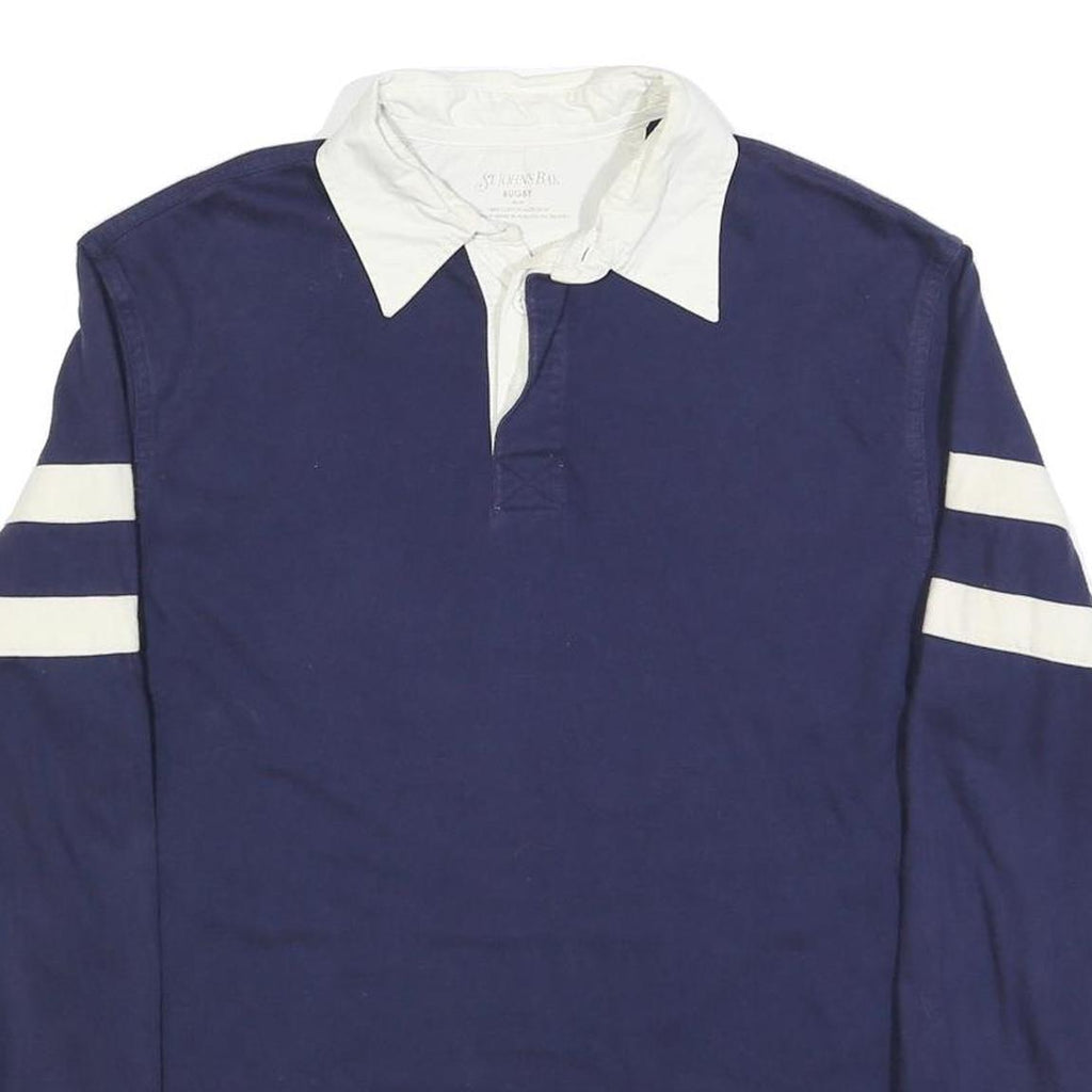 ST JOHNS BAY Mens Blue & White Long Sleeve Striped M Cotton Blend Polo Shirt