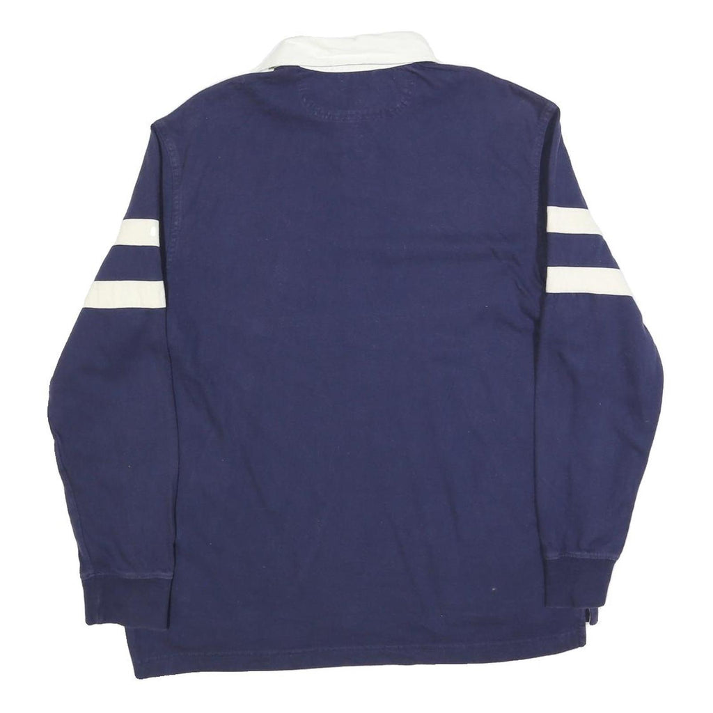 ST JOHNS BAY Mens Blue & White Long Sleeve Striped M Cotton Blend Polo Shirt