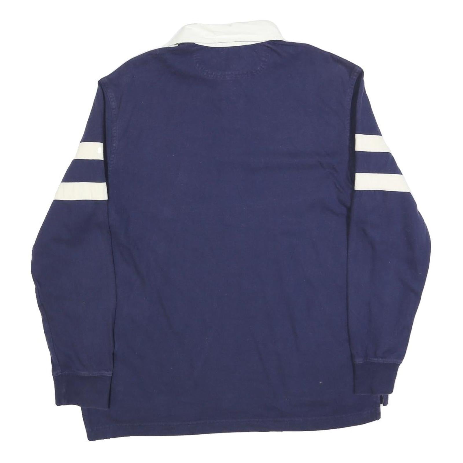 ST JOHNS BAY Mens Blue & White Long Sleeve Striped M Cotton Blend Polo Shirt