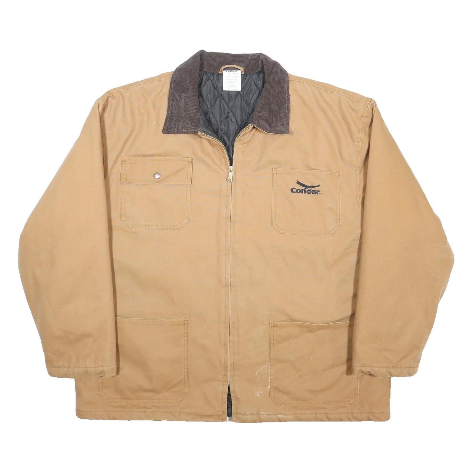 CONDOR Mens Beige & Brown Cotton Workwear Jacket 2XL Zip Closure Quilted Pocket