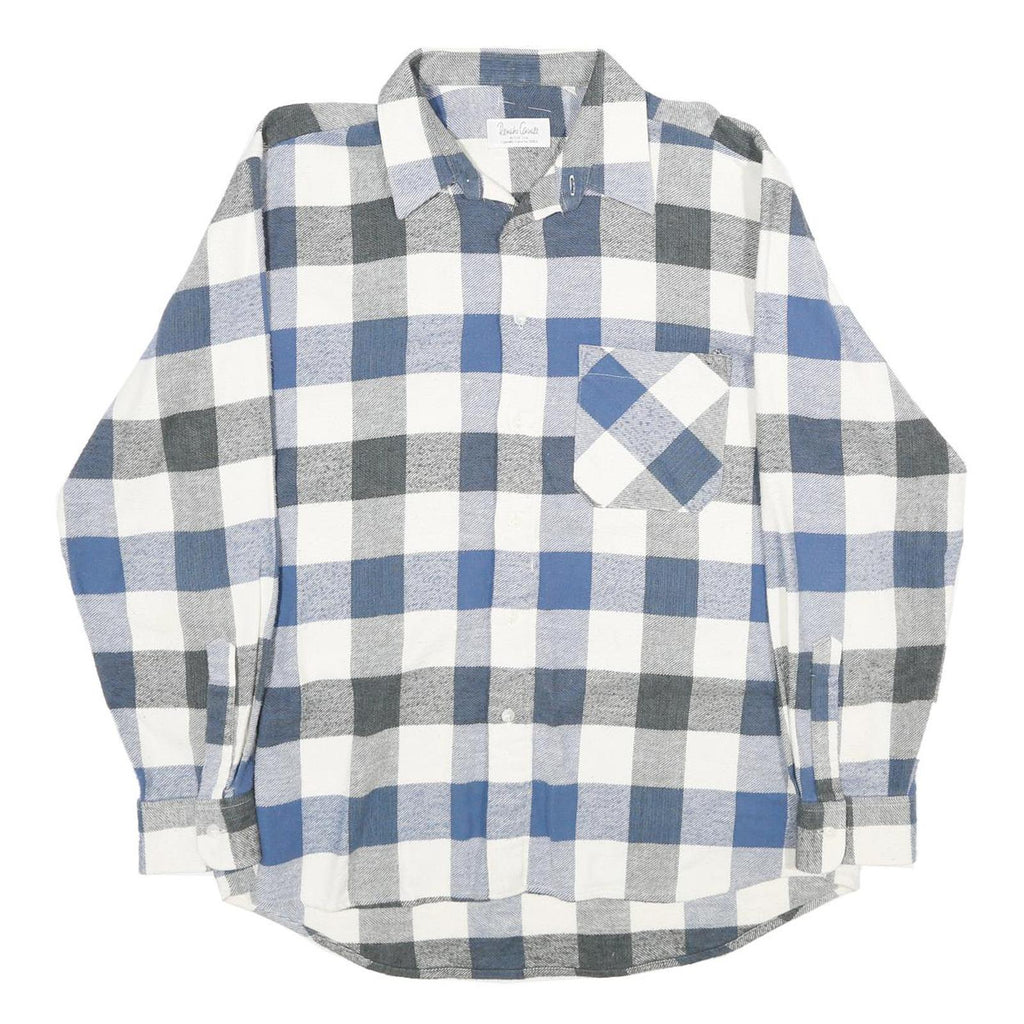RENATO CAVALLI Mens Blue & Grey Check Shirt L Cotton Long Sleeve Casual Classic