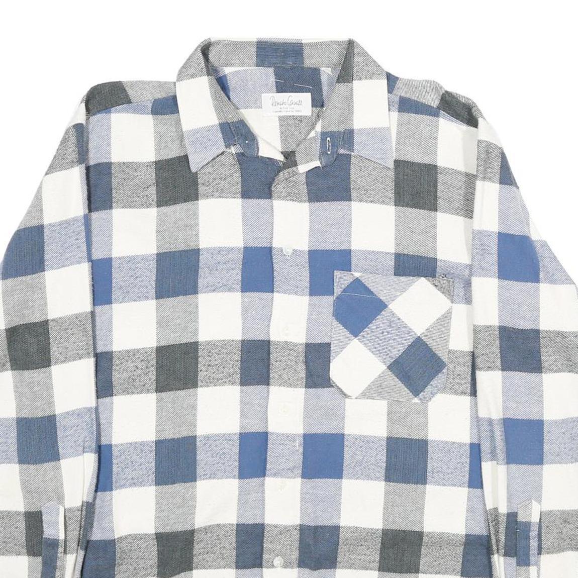 RENATO CAVALLI Mens Blue & Grey Check Shirt L Cotton Long Sleeve Casual Classic