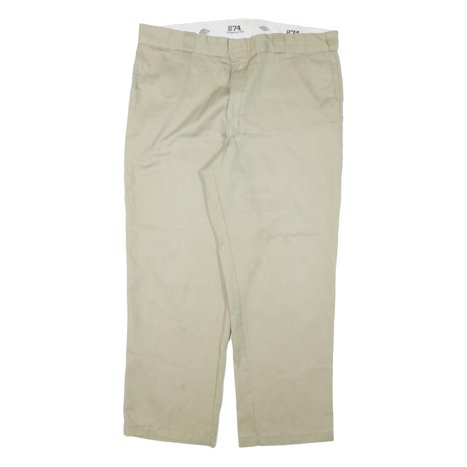 DICKIES Mens Cotton Blend Beige Regular Fit Straight Leg Trousers W38 L29