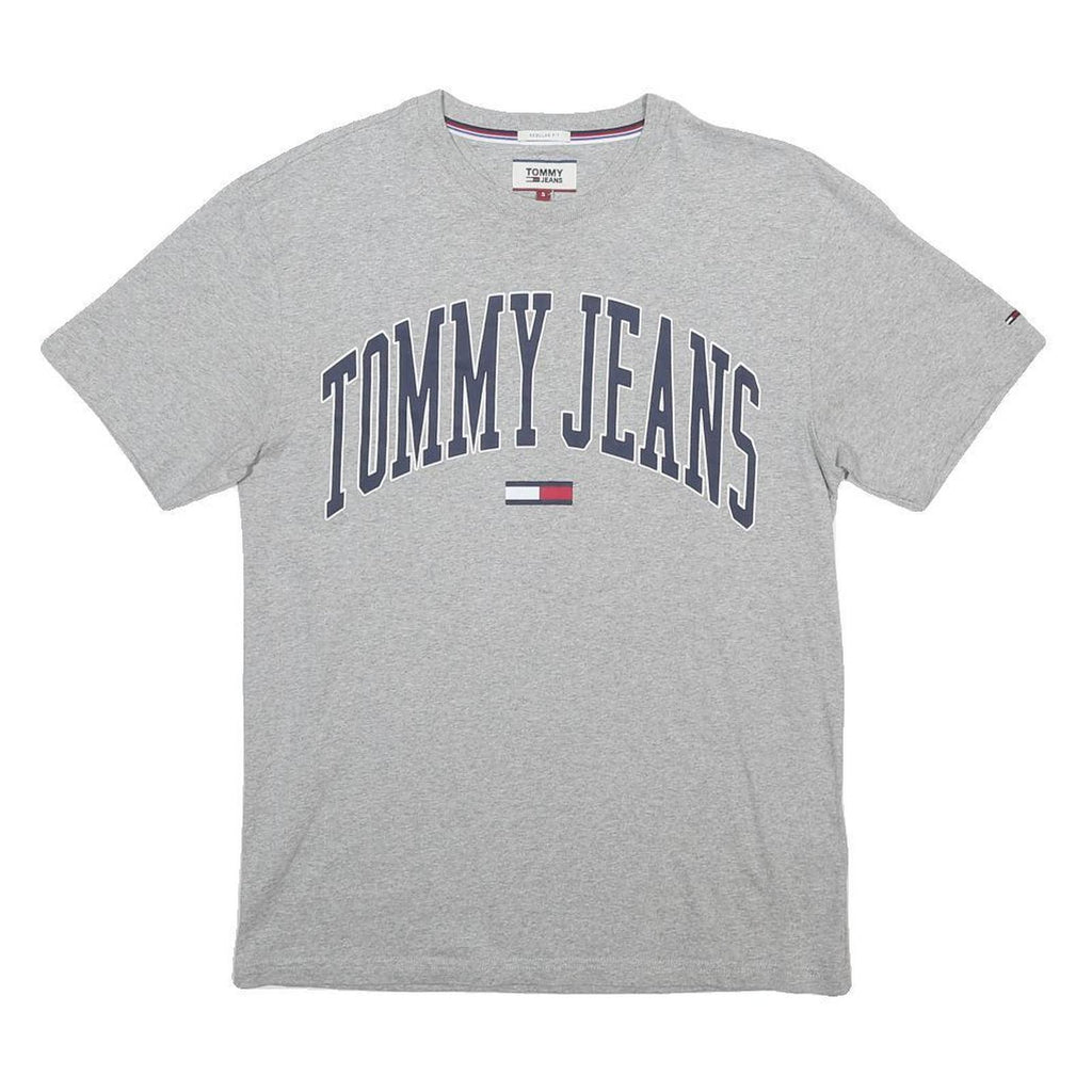 TOMMY JEANS Mens Grey Graphic Print T-Shirt S Short Sleeve Crew Neck Cotton
