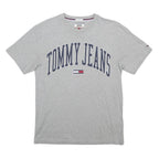 TOMMY JEANS Mens Grey Graphic Print T-Shirt S Short Sleeve Crew Neck Cotton