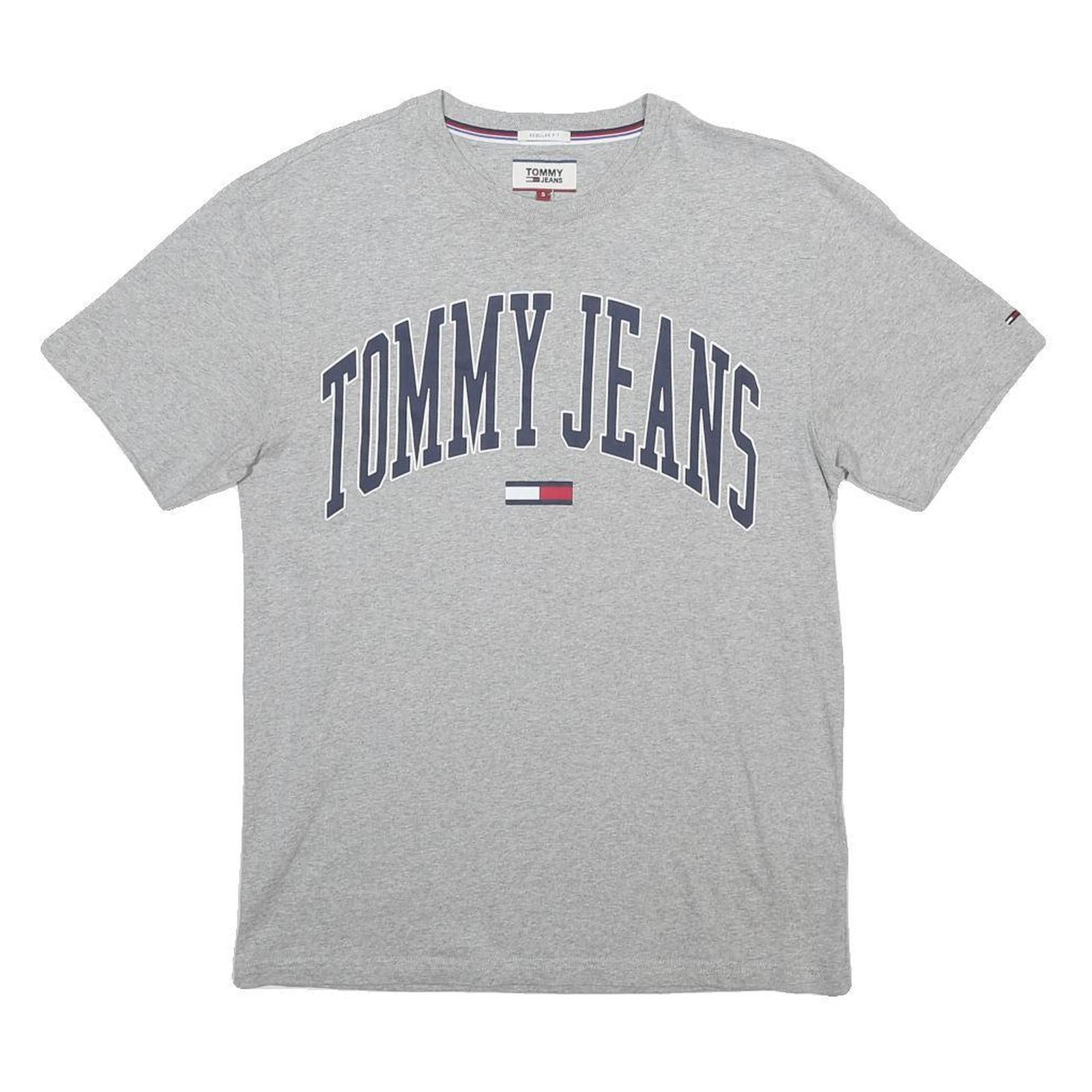 TOMMY JEANS Mens Grey Graphic Print T-Shirt S Short Sleeve Crew Neck Cotton