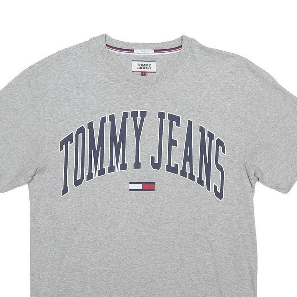 TOMMY JEANS Mens Grey Graphic Print T-Shirt S Short Sleeve Crew Neck Cotton