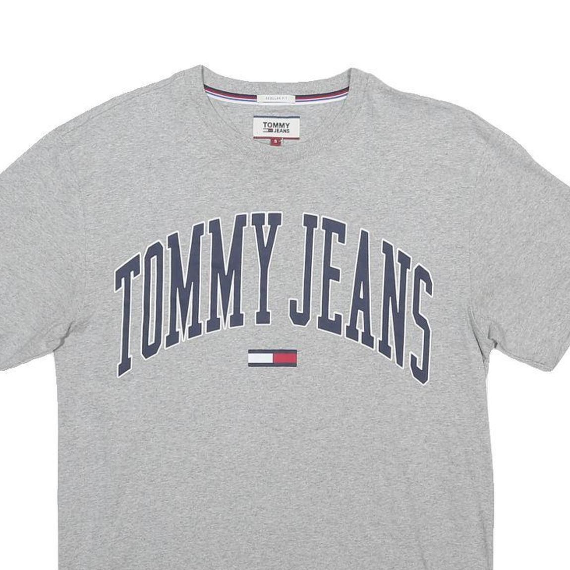 TOMMY JEANS Mens Grey Graphic Print T-Shirt S Short Sleeve Crew Neck Cotton
