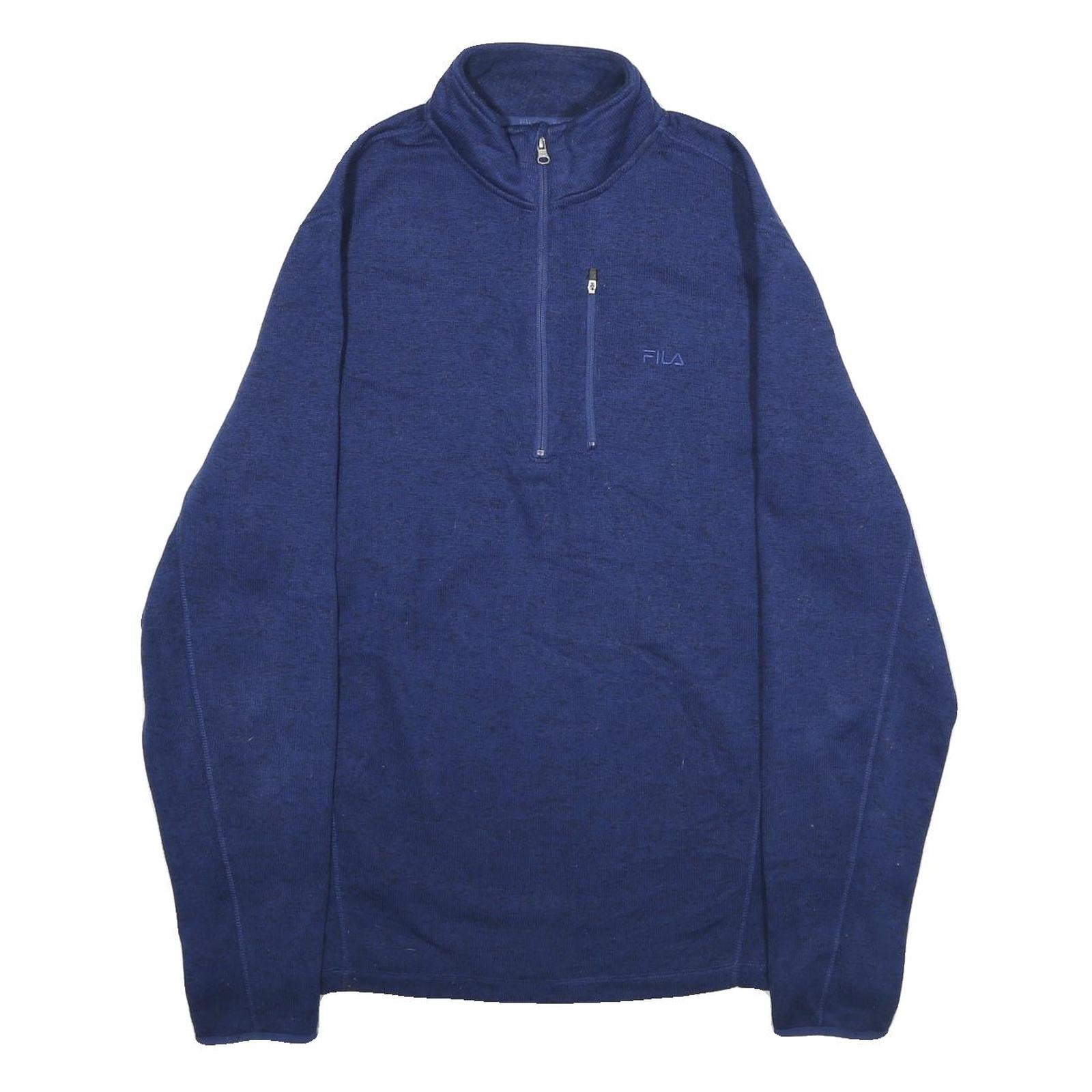 FILA Mens Blue Pullover Plain Crew Neck Polyester Jumper L Zip Pocket