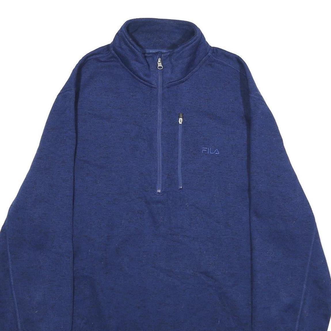 FILA Mens Blue Pullover Plain Crew Neck Polyester Jumper L Zip Pocket