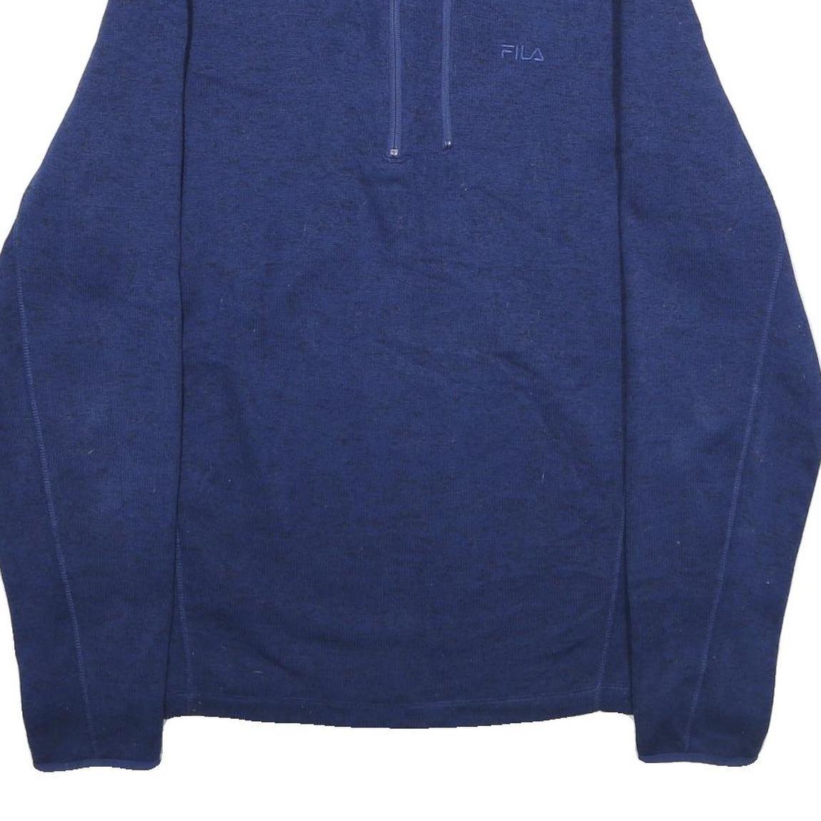 FILA Mens Blue Pullover Plain Crew Neck Polyester Jumper L Zip Pocket