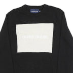 CALVIN KLEIN JEANS Mens Black White Logo Patterned Wool Blend Jumper M Crew Neck