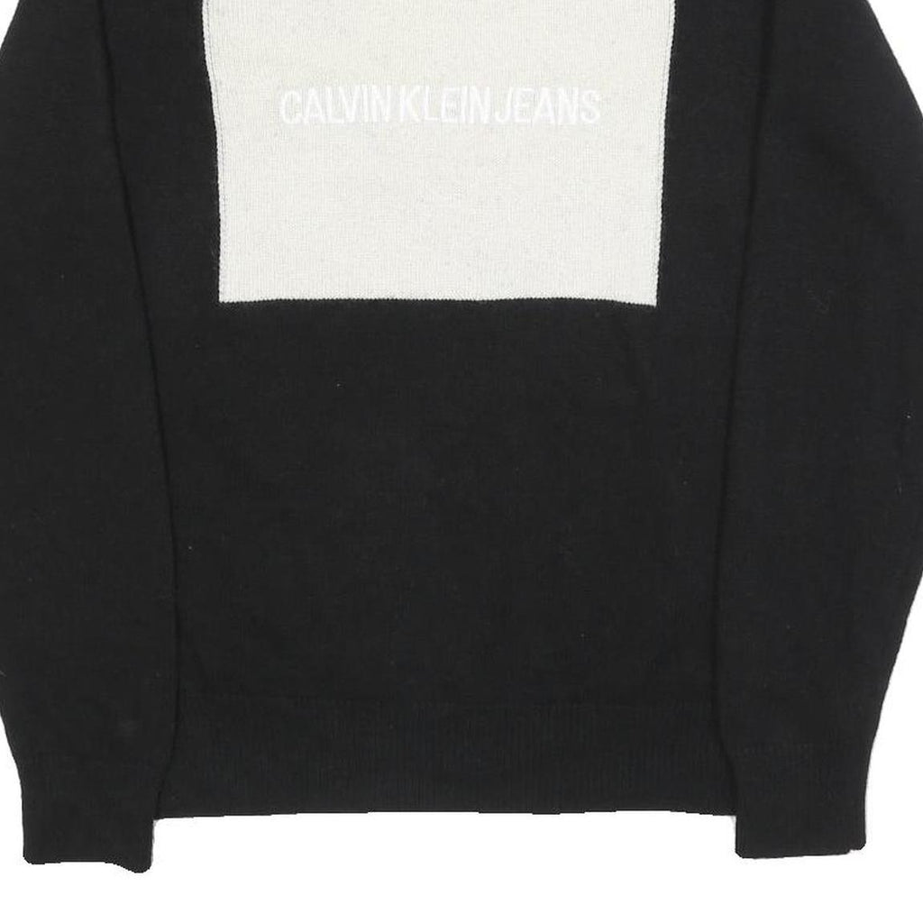 CALVIN KLEIN JEANS Mens Black White Logo Patterned Wool Blend Jumper M Crew Neck