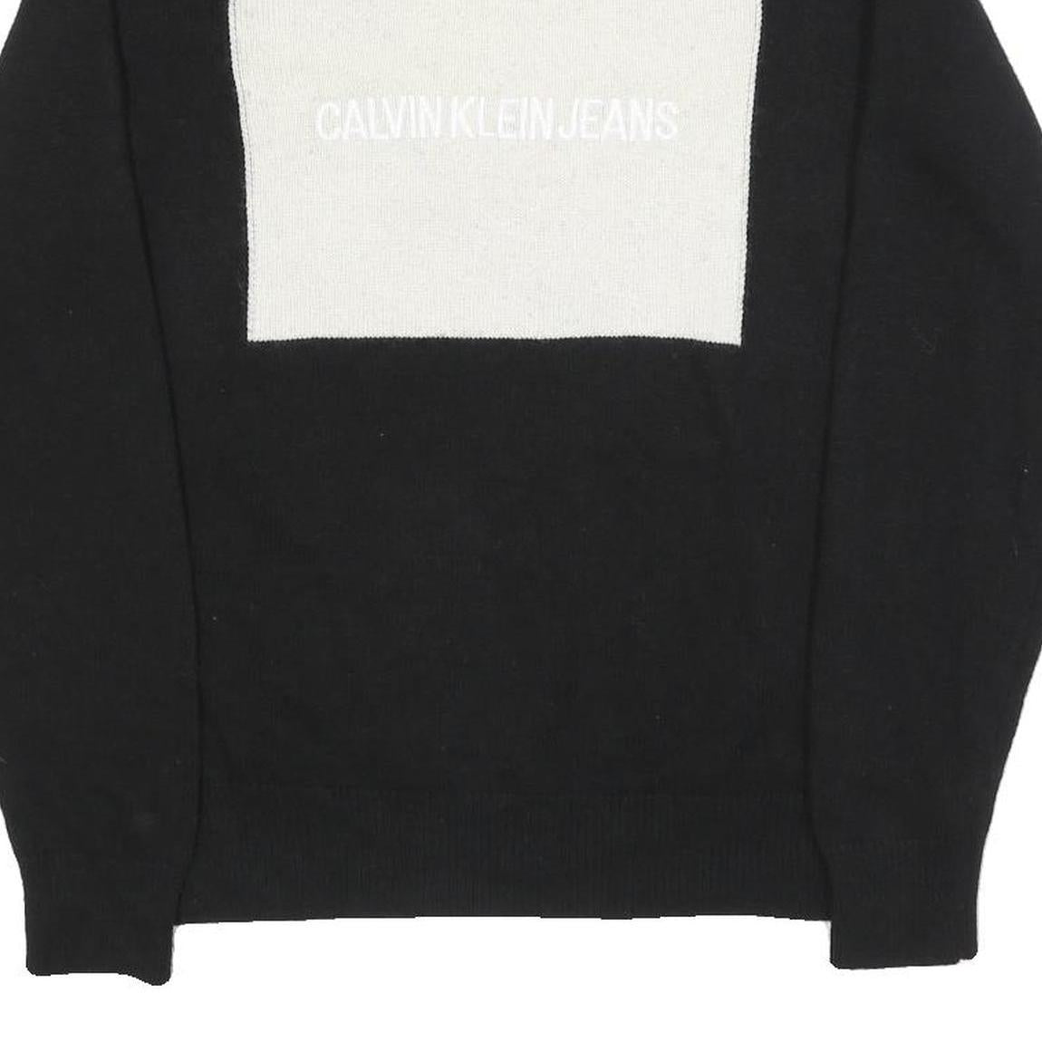 CALVIN KLEIN JEANS Mens Black White Logo Patterned Wool Blend Jumper M Crew Neck