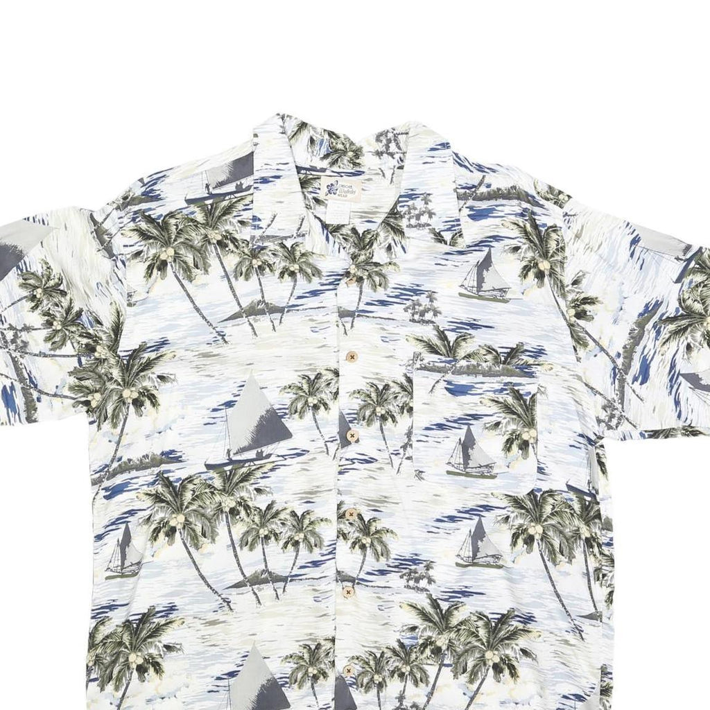 CHEROKEE Mens White & Green Printed Rayon Shirt M Tropical Palm Print