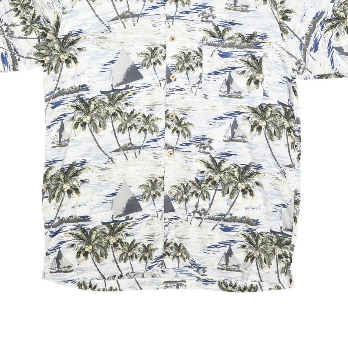 CHEROKEE Mens White & Green Printed Rayon Shirt M Tropical Palm Print