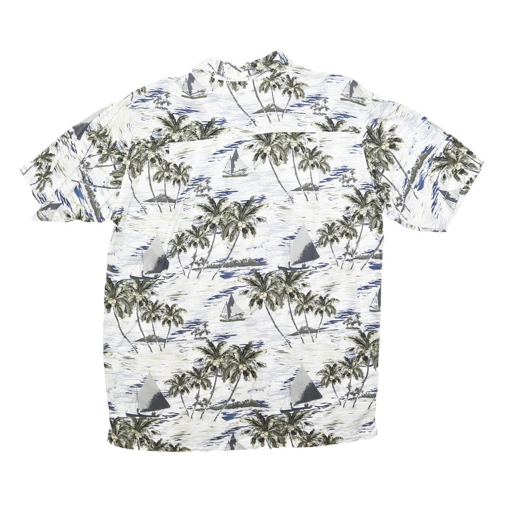 CHEROKEE Mens White & Green Printed Rayon Shirt M Tropical Palm Print