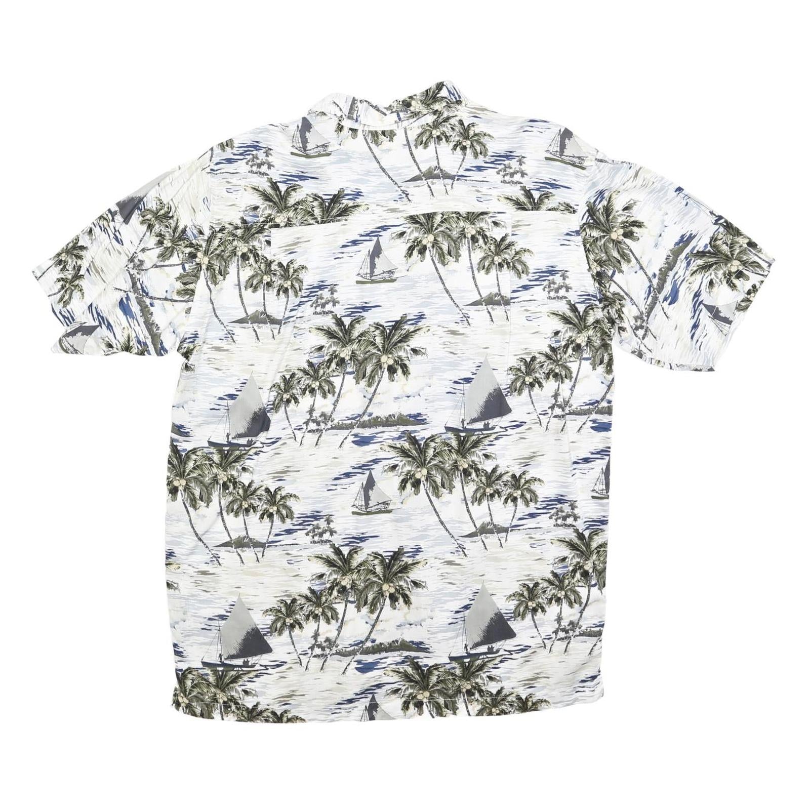 CHEROKEE Mens White & Green Printed Rayon Shirt M Tropical Palm Print