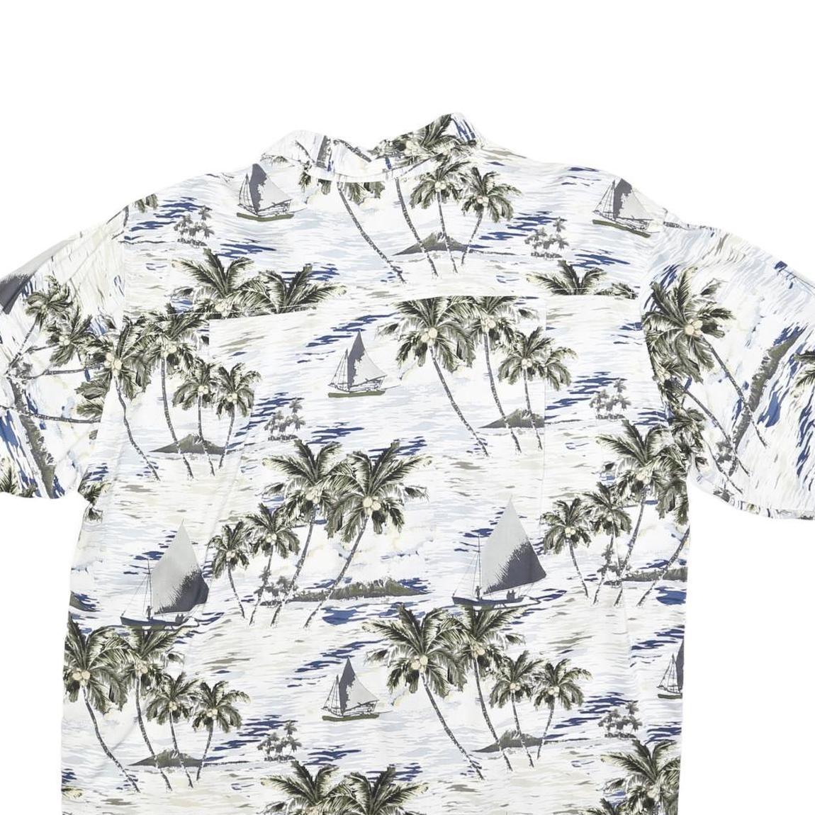 CHEROKEE Mens White & Green Printed Rayon Shirt M Tropical Palm Print