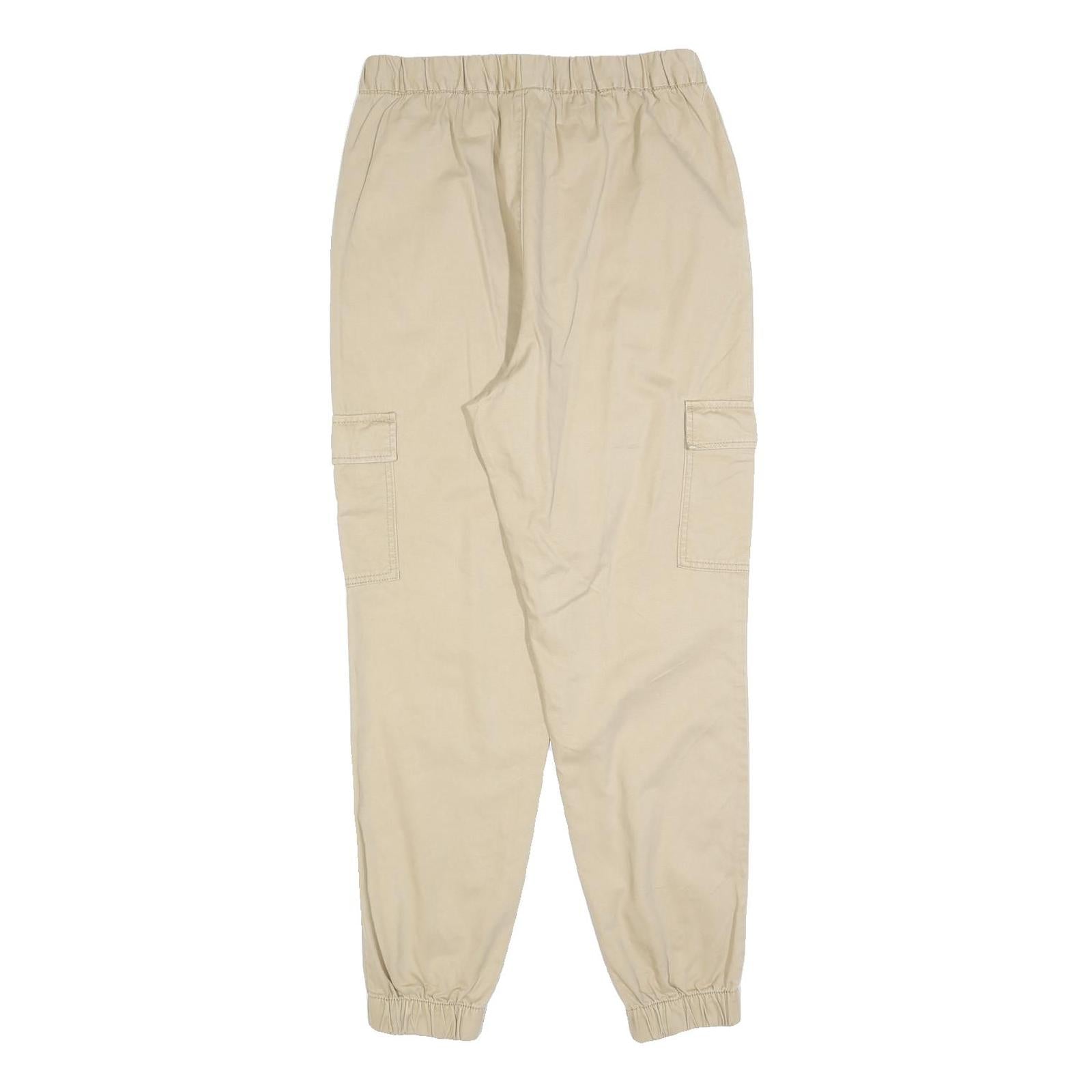 Beige Womens Relaxed Cotton Blend Cargo Trousers W28 L28 Elasticated Waist