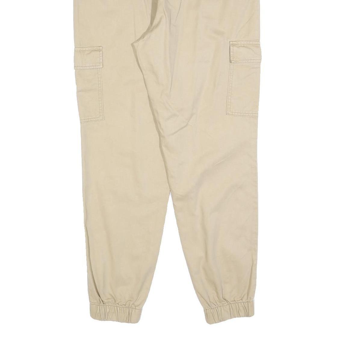 Beige Womens Relaxed Cotton Blend Cargo Trousers W28 L28 Elasticated Waist