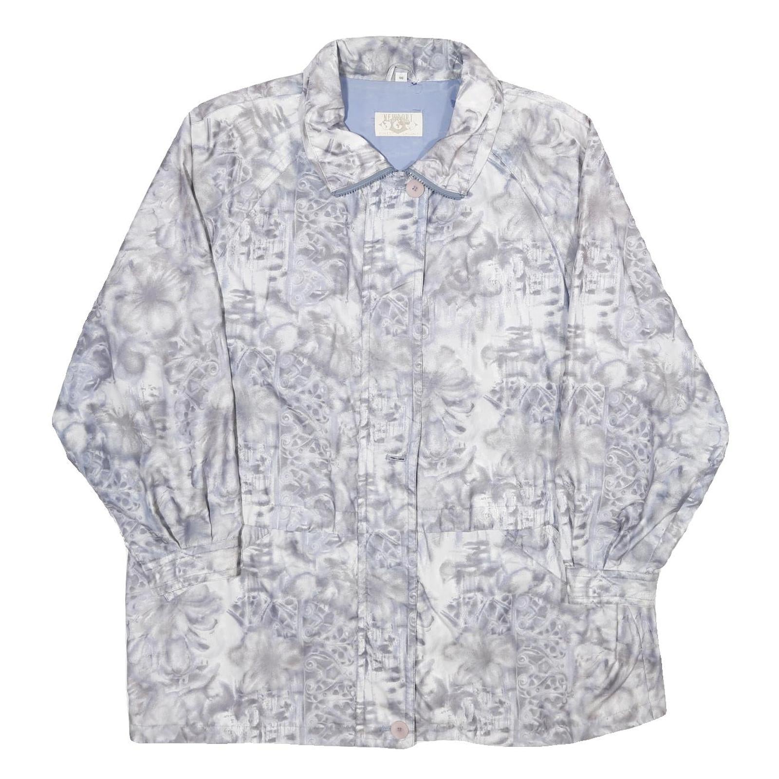 NEWPORT Womens Grey & White Printed Zip Jacket UK 18 Polyester Blend Floral