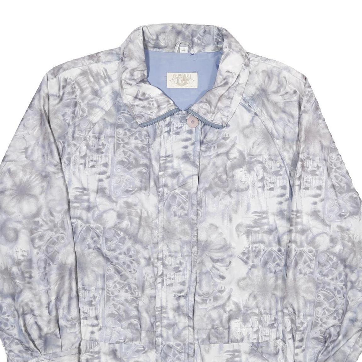 NEWPORT Womens Grey & White Printed Zip Jacket UK 18 Polyester Blend Floral