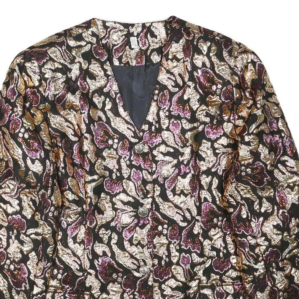 Womens Black & Gold Pattern Button Jacket UK 16 Polyester Blend Classic Fit