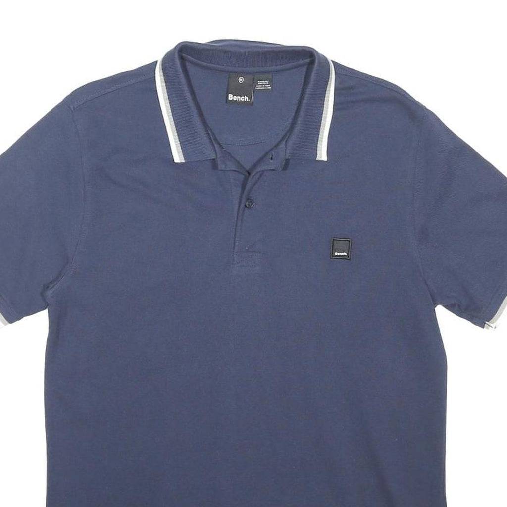 BENCH Mens Blue Polo Shirt M Cotton Blend Short Sleeve Basic Casual